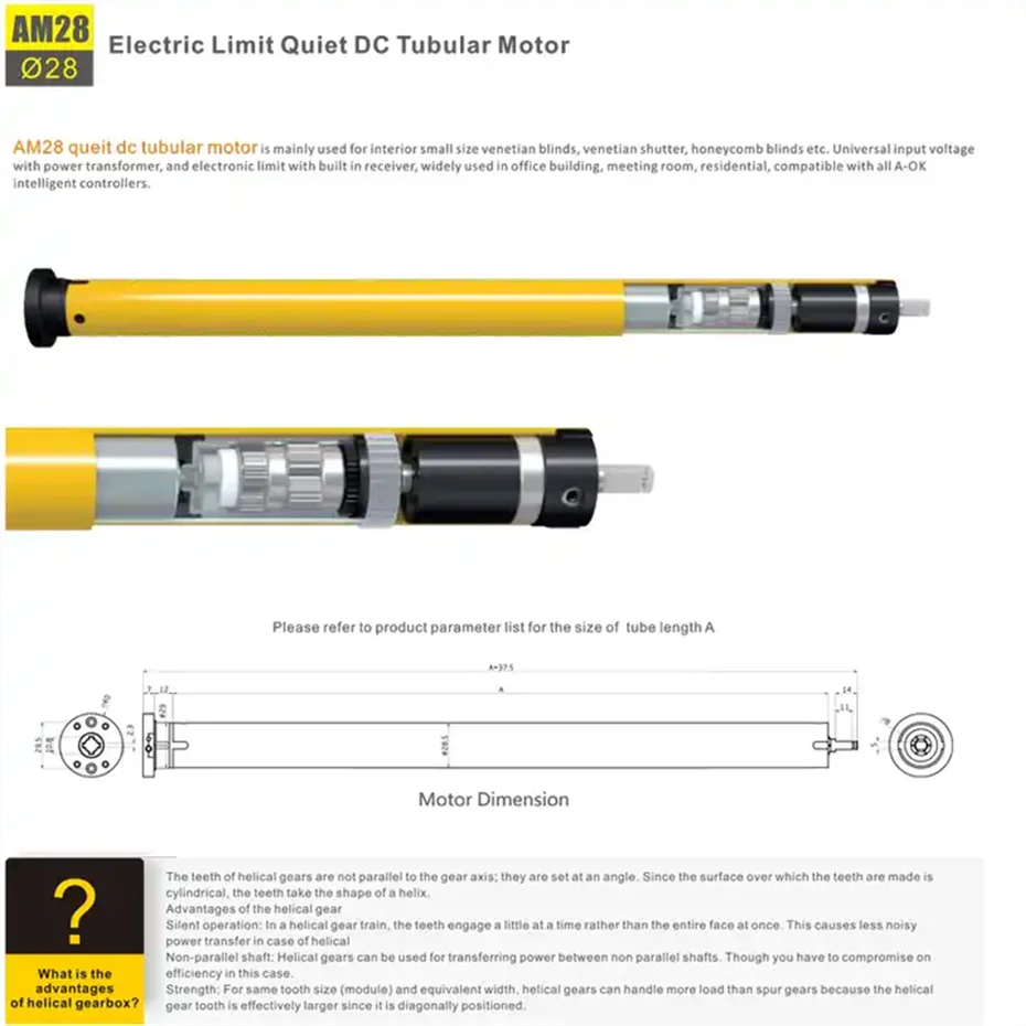 AM28-1.8/25-ES-E Rolling Tubular Motor,RF433 Remote,Built-in Battery,for Rolling/Roman Curtain/Sun Blinds,38mm Tube,Big Torque