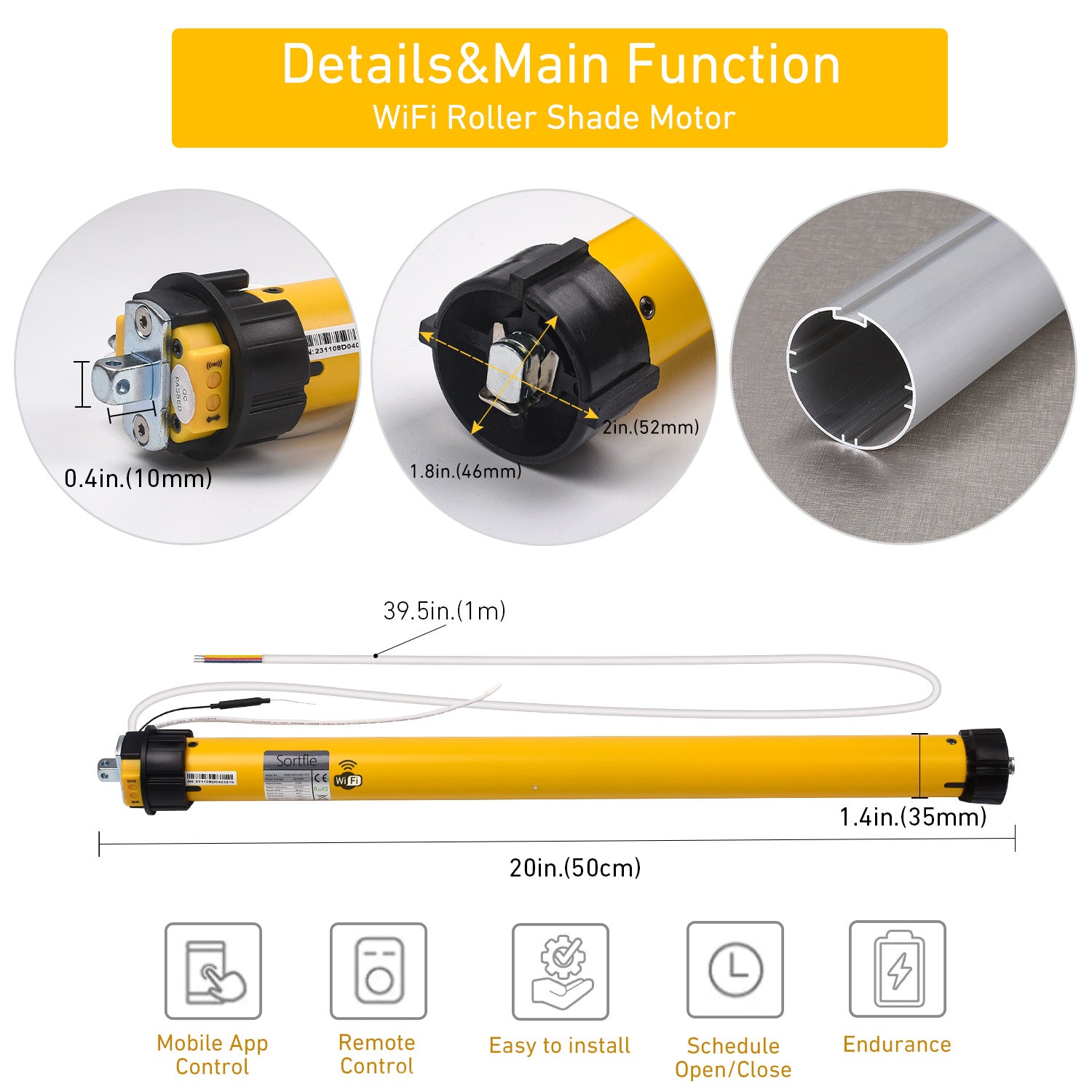 AM35-MEL-PW Electric Awning WiFi Motor Fit 50-63mm Tube For Motorised Retractable Awnings and Electric RV Awning，Automated Retractable Awnings，WIFI Blinds Motor