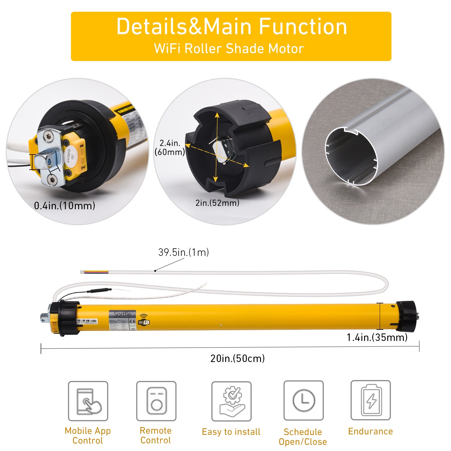 AM35-MEL-PW Electric Awning WiFi Motor Fit 50-63mm Tube For Motorised Retractable Awnings and Electric RV Awning，Automated Retractable Awnings，WIFI Blinds Motor