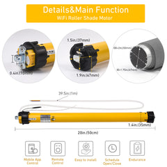 AM35-MEL-PW Electric Awning WiFi Motor Fit 50-63mm Tube For Motorised Retractable Awnings and Electric RV Awning，Automated Retractable Awnings，WIFI Blinds Motor