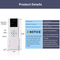 Sortfle AC114-02 Remote Control (RF 433.92MHz) 2 Channel Wireless Blinds Controller for Motorized Roller Shades and Blinds