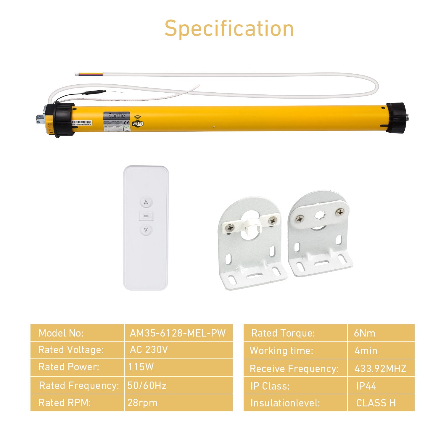 AM35-MEL-PW Electric Awning WiFi Motor Fit 50-63mm Tube For Motorised Retractable Awnings and Electric RV Awning，Automated Retractable Awnings，WIFI Blinds Motor