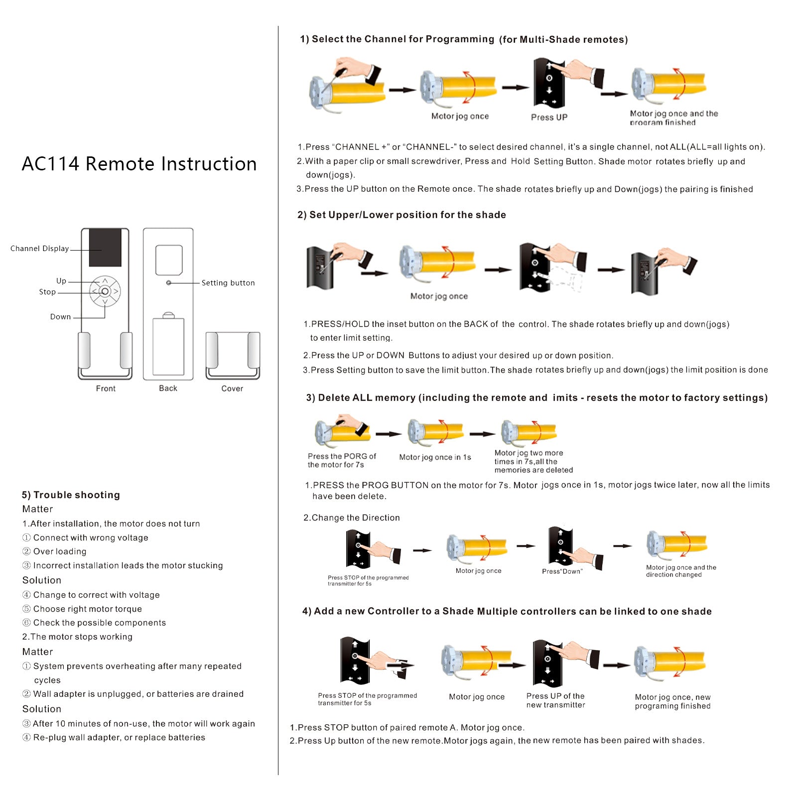 Sortfle AC114-06 Remote Control (RF 433.92MHz) 6 Channel Wireless Blinds Controller for Motorized Roller Shades and Blinds