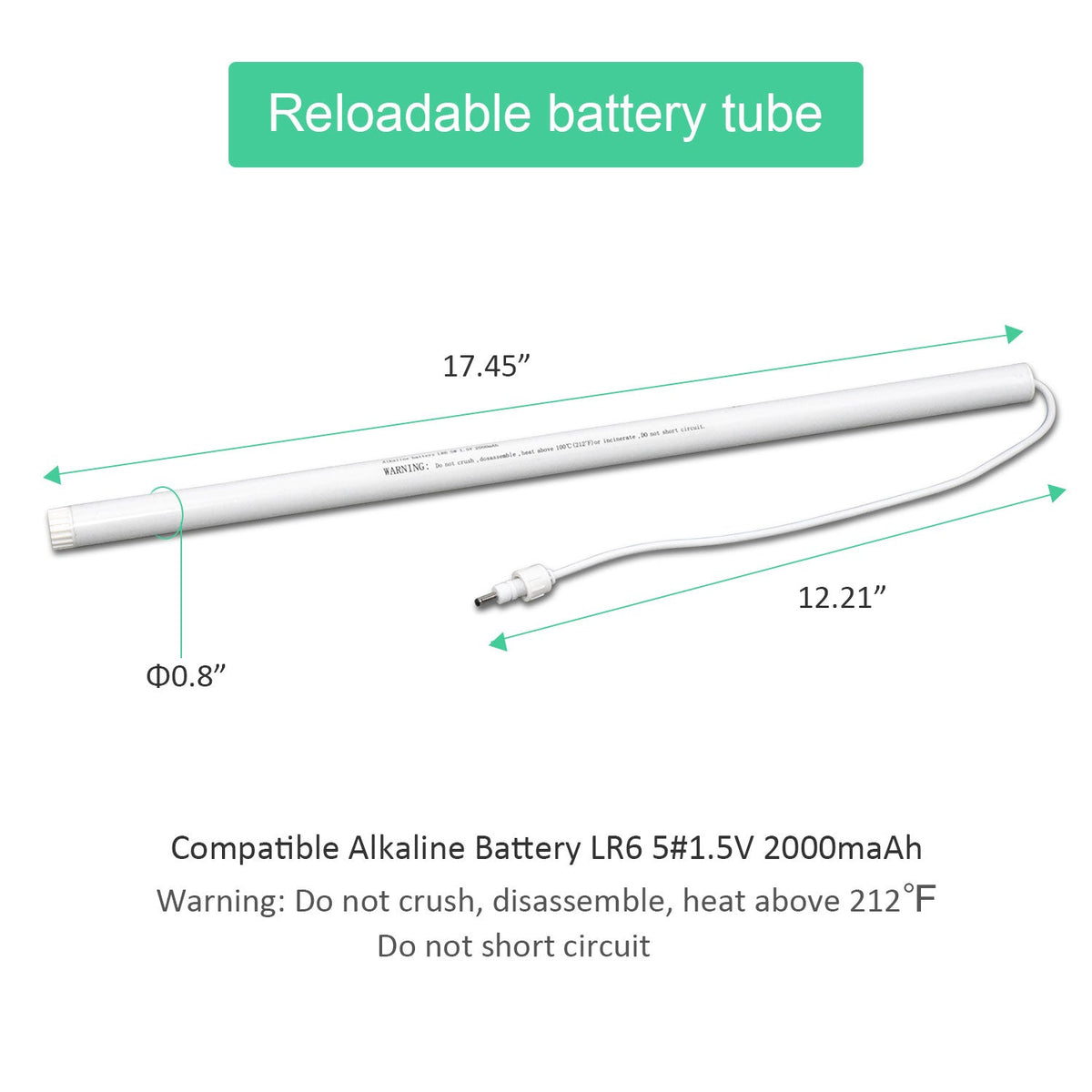 Sortfle 12V DC Reloadable Battery Tube Working with Automatic Blinds Motor