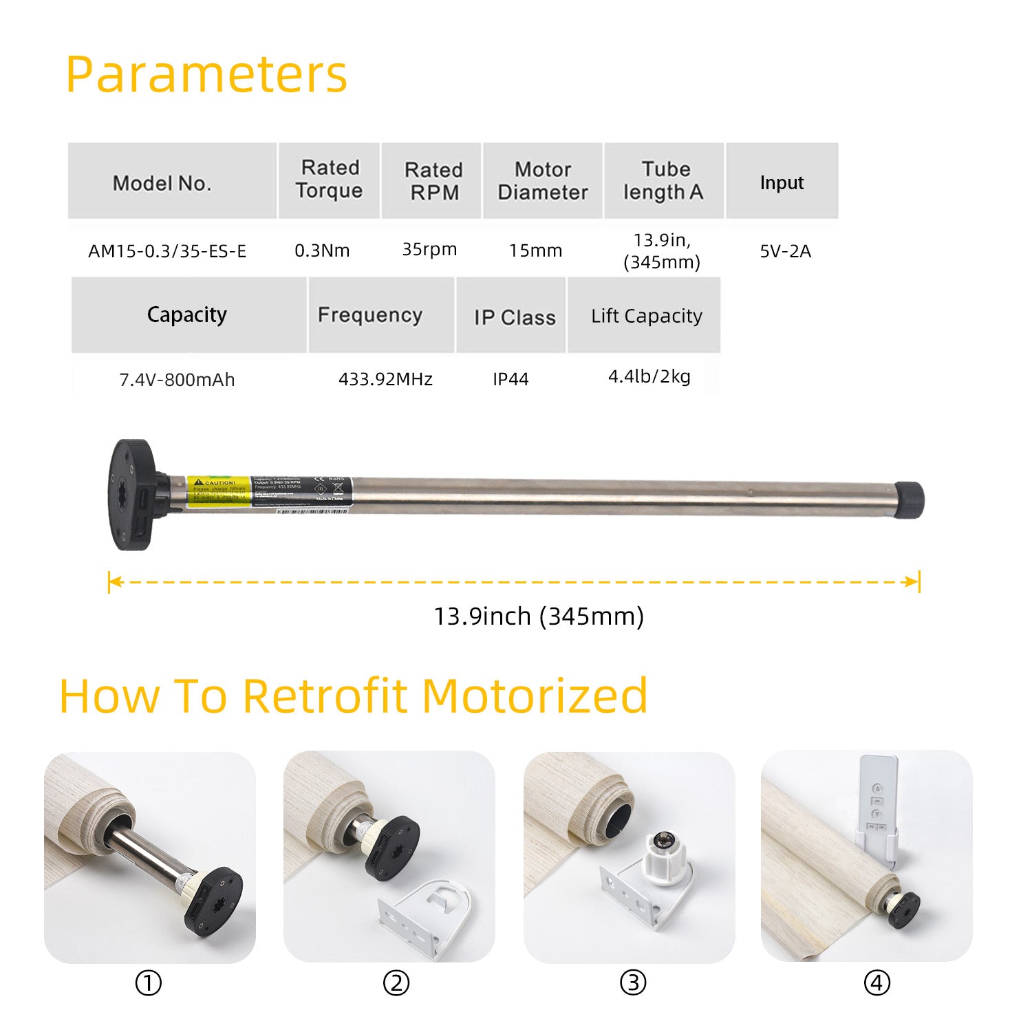 Sortfle AM15-ES-E Blinds Motor Build Re-Chargeable Motor for 1" (25mm) Mini Blinds